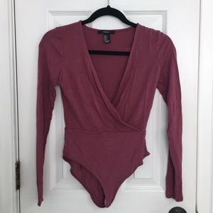 Forever21 purple deep V bodysuit size S